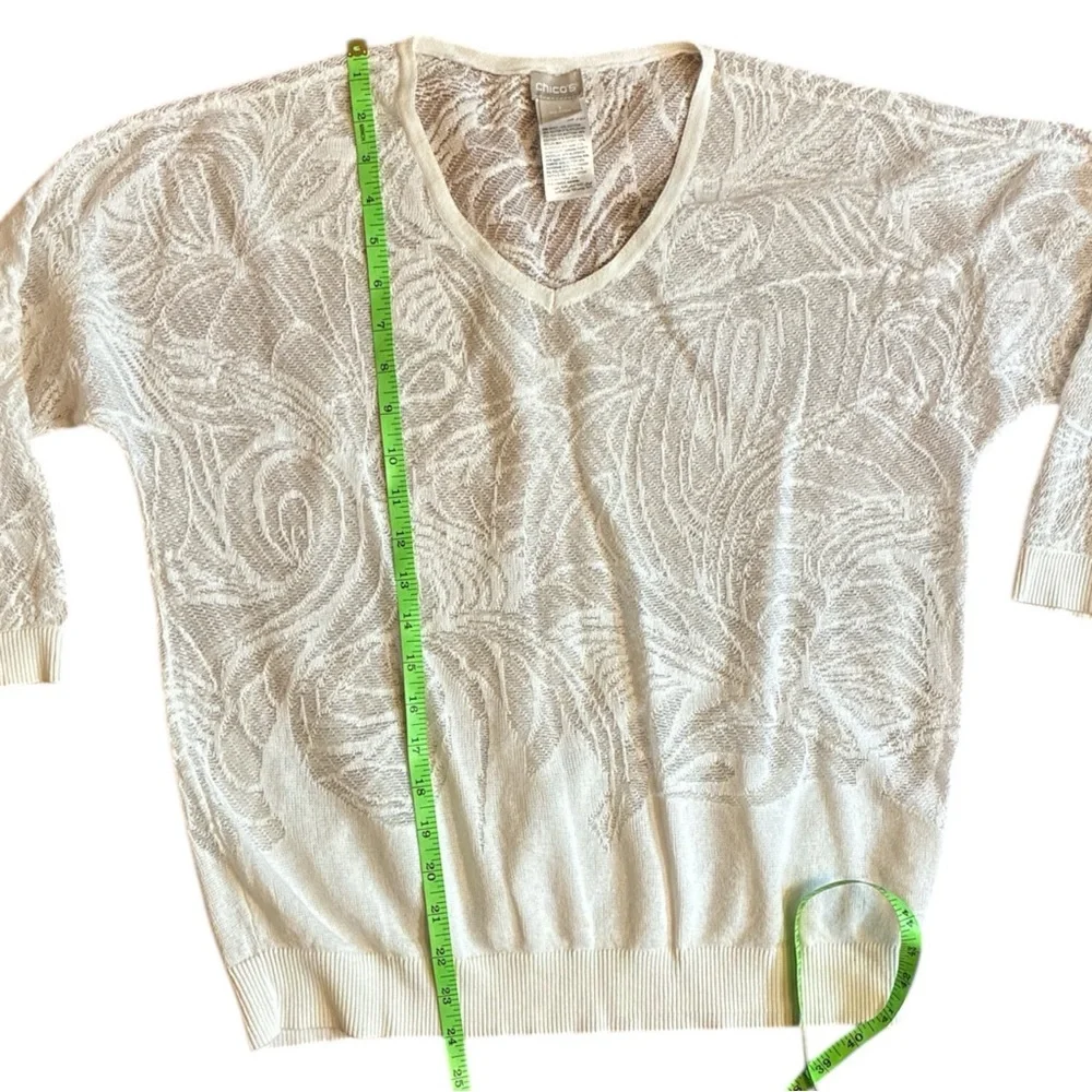 Chico’s Lightweight Jacquard White Sweater Size 1 Medium Lace Beach - Picture 9 of 9